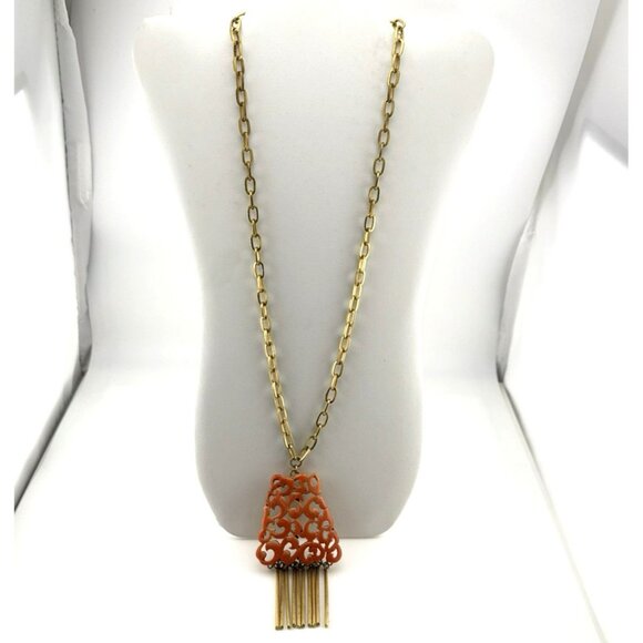 Vintage Kramer New York Necklace Faux Coral Statement Tassel Fringe MCM Runway - Picture 2 of 15